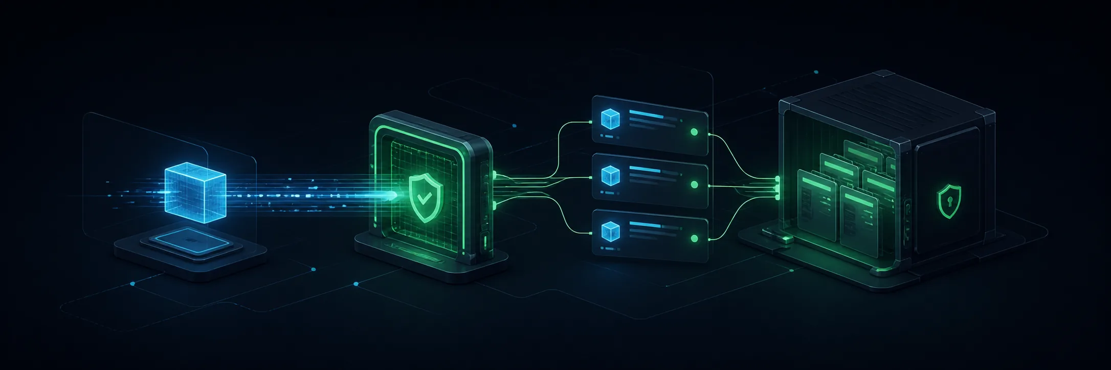 Illustration of a webhook flowing through security validation into an organized private inbox